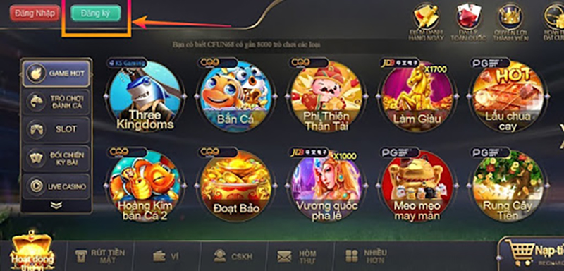 Hướng dẫn đăng ký tài khoản game CFUN68