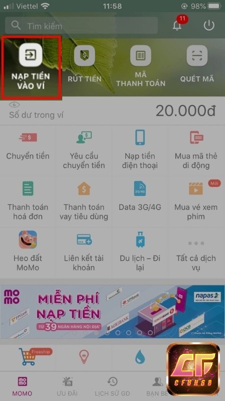 cách nạp tiền momo 2