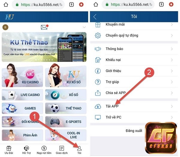 Cài đặt ứng dụng Ku Casino cho Android