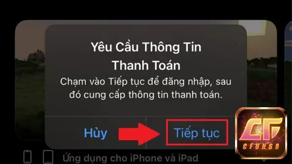 Chọn thanh toán để tải ứng dụng