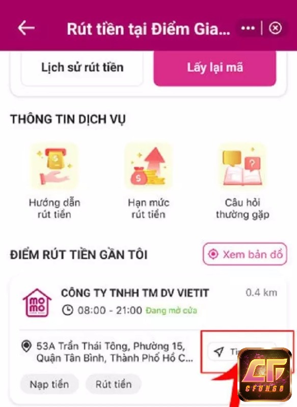 Di chuyển theo hướng dẫn của google maps để đến điểm nạp rút momo