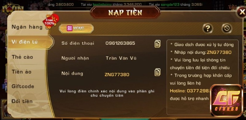 Nạp iwin bằng ví điện tử