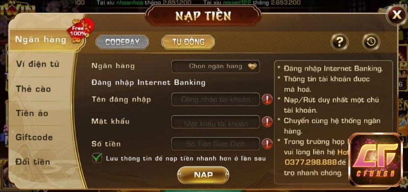 Nạp iwin tự động