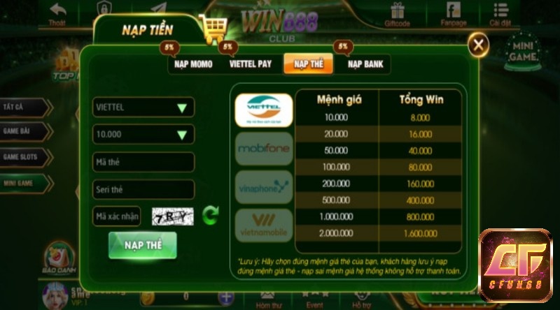 Win 688 cung cấp đa dạng phương thức nạp rút tiền