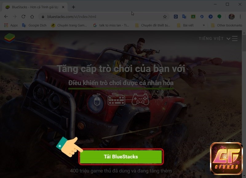 Chọn Tải BlueStacks tại giao diện trình duyệt