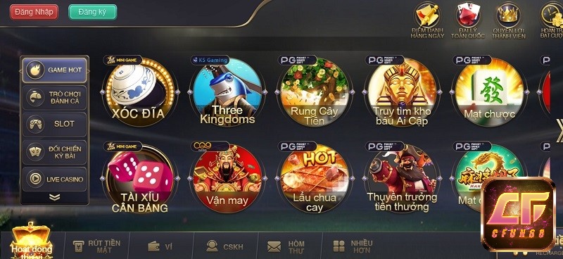 Hệ thống trò chơi game bài đổi thưởng tặng code tân thủ tại cfun68 đa dạng