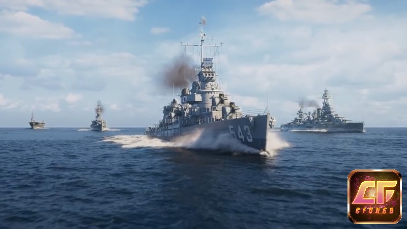 Cảm giác chiến đấu trên biển trong World of Warships, nơi các chiến hạm lớn đối đầu trong những trận hải chiến kịch tính